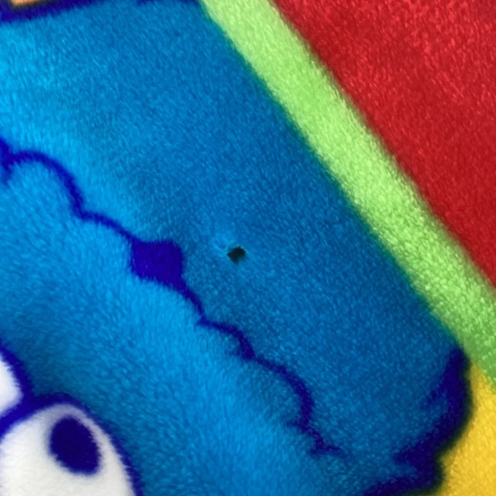 Vtg HTF San Marcos Plaza Sesamo Cookie Monster Baby Blanket Galletas 1999 Flaw